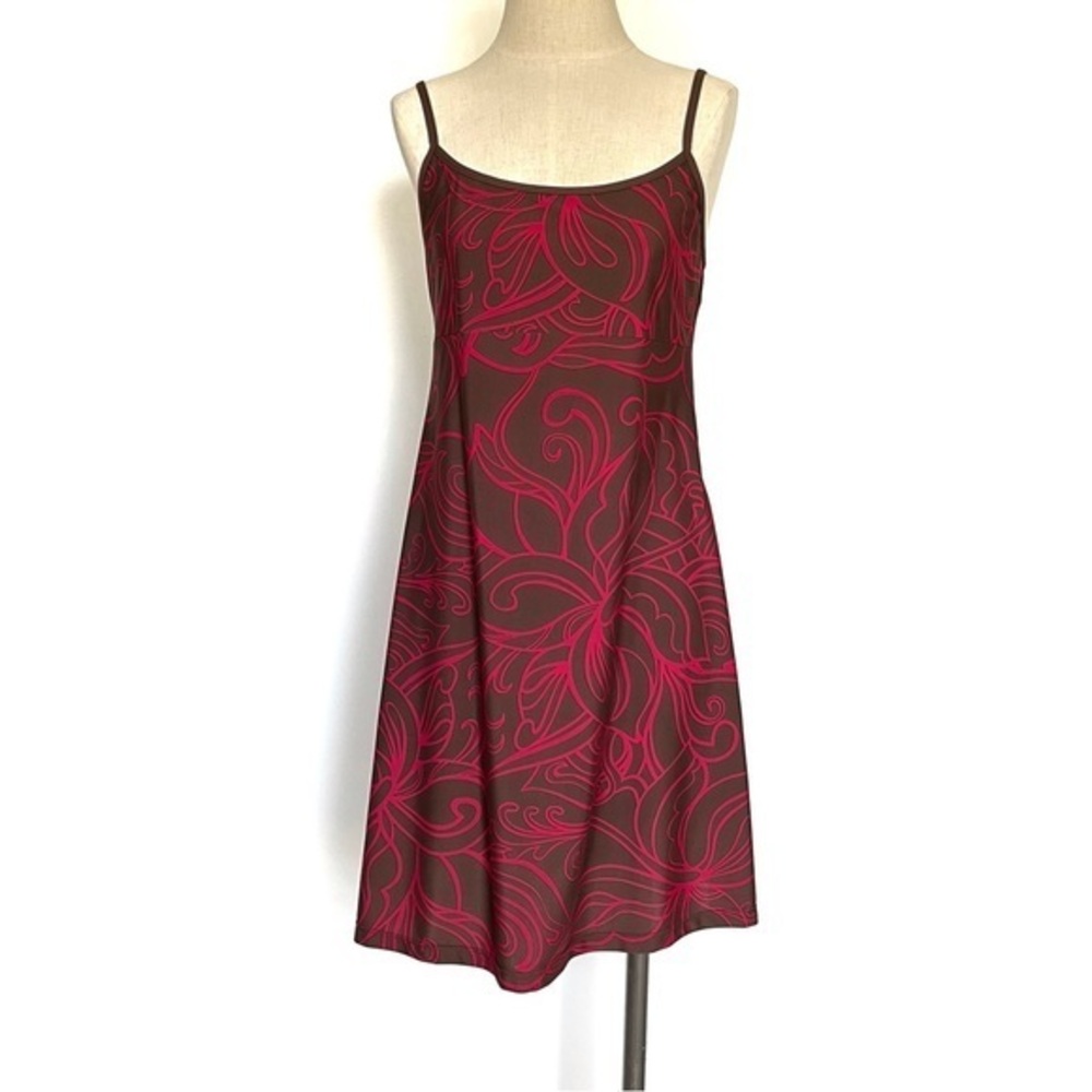 Athleta Brown and Pink Floral Swim Dress Size Medium